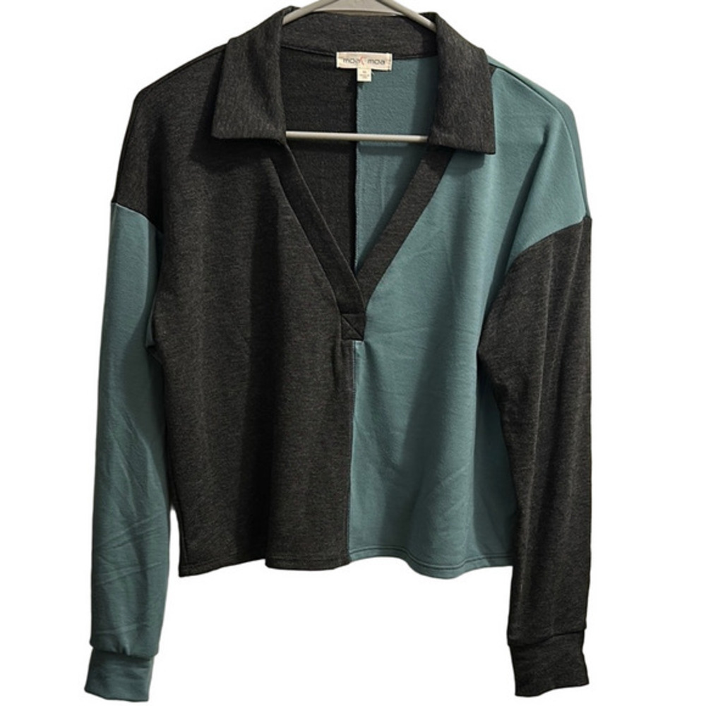 Moa Moa Teal and Charcoal Women's Top